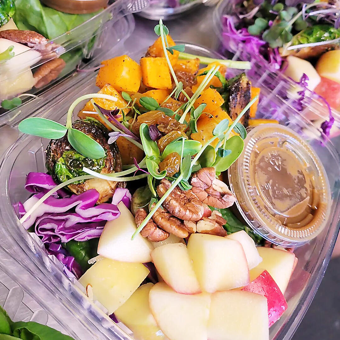 Untitled Buddha bowl with butternut squash, nuts and apples